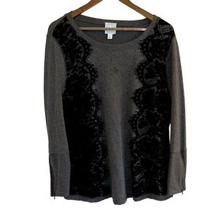 Sundays, gray pullover sweatshirt with black lace women’s 2X
